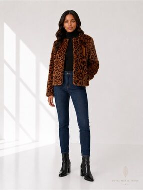Sezane Cleo Brown Leopard Animal Print Faux Fur Coat NWT Size 4